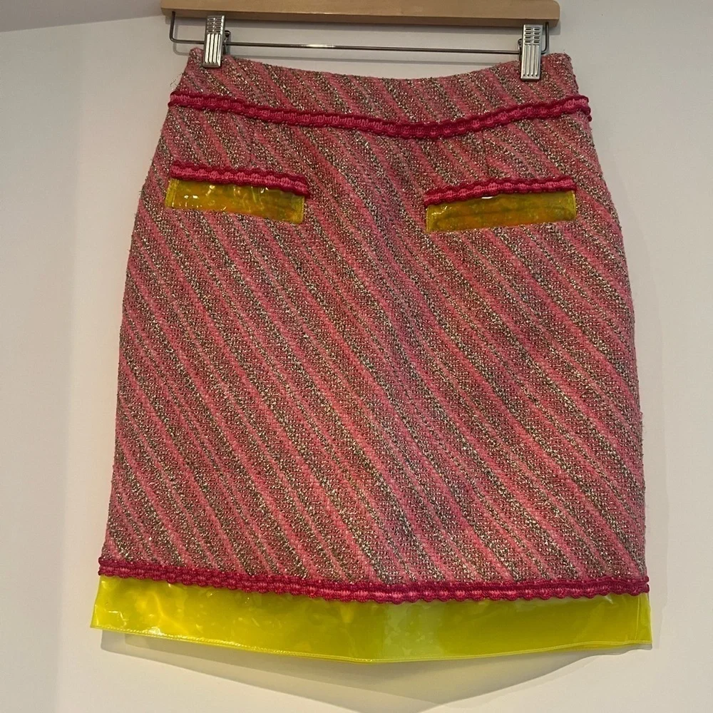 NWOT Moschino Couture ONE OF A KIND runway Pink and Yellow Tweed Skirt|size 6 - Picture 2 of 8